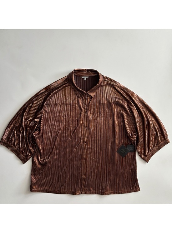 John Mark Tops - John Mark Blouse Long Dolman Sleeve Brown Shimmer Pleat Button Front Nwt 2X